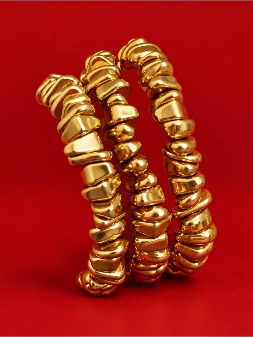 Source Unknown Polished Gold Sculptural Bangle Set
